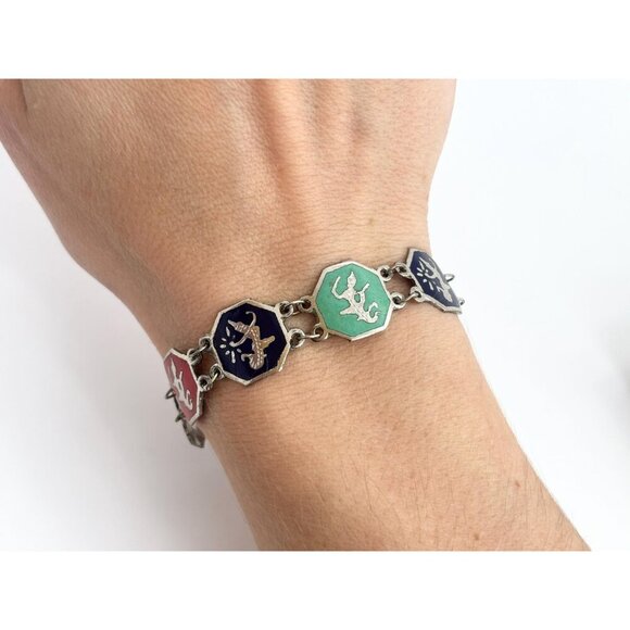 Siam Sterling Rainbow Hexagon Multi God & Goddess Figure 925 Vintage Bracelet - Picture 6 of 10